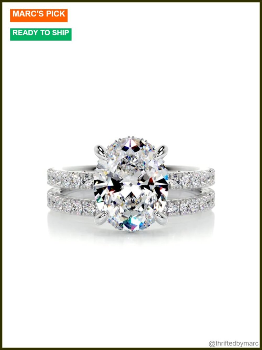 2.8 ctw Oval Moissanite Bridal Set Platinum Plated Silver Engagement Ring